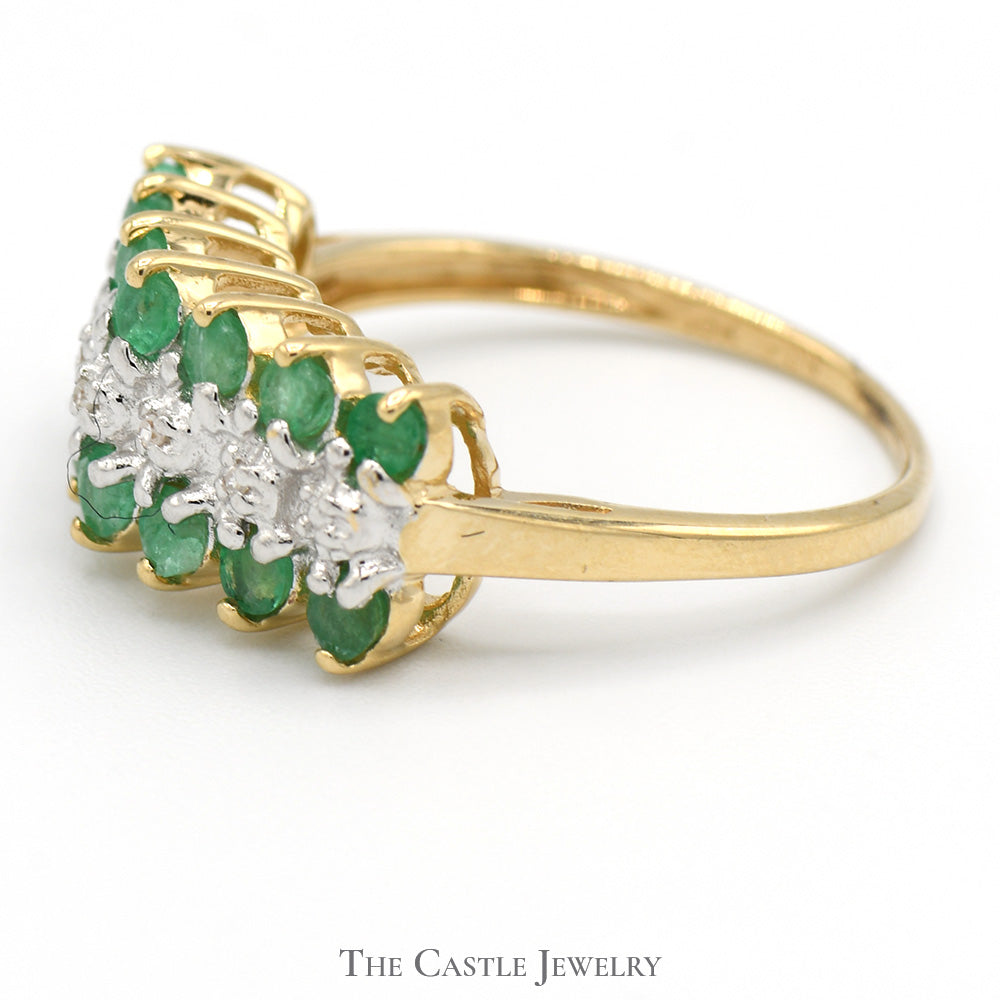 Emerald and Diamond Cluster Band in 10k Yellow Gold