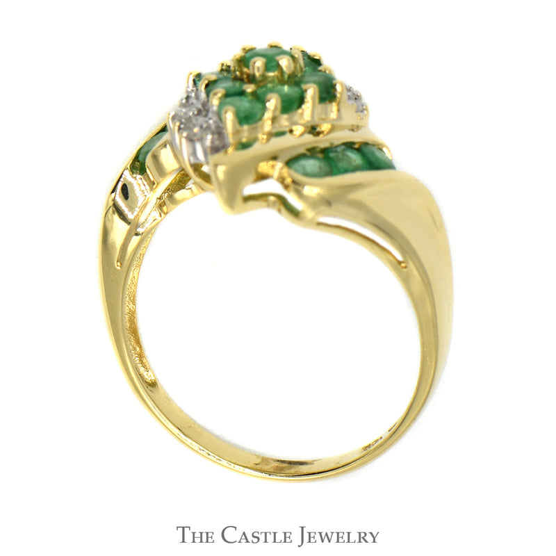 Emerald Cluster Ring with Diamond Accents in 10k Yellow Gold