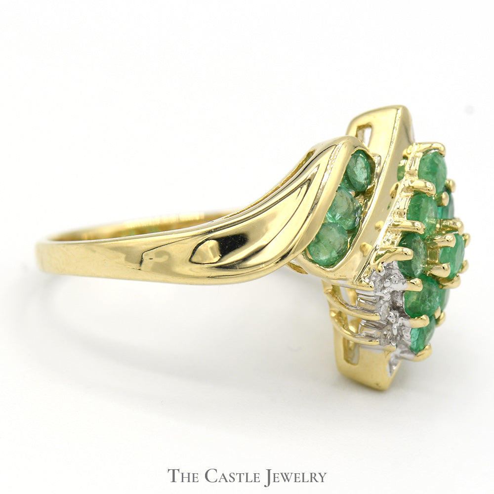 Emerald Cluster Ring with Diamond Accents in 10k Yellow Gold
