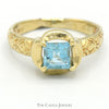 Square Shaped Blue Topaz Ring in 14k Yellow Gold Concave Mounting with Ornate Sides - Thumbnail 1