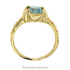 Square Shaped Blue Topaz Ring in 14k Yellow Gold Concave Mounting with Ornate Sides - Thumbnail 2