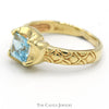 Square Shaped Blue Topaz Ring in 14k Yellow Gold Concave Mounting with Ornate Sides - Thumbnail 3