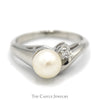 6.5mm Pearl Ring with Diamond Accent in 14k White Gold - Thumbnail 1