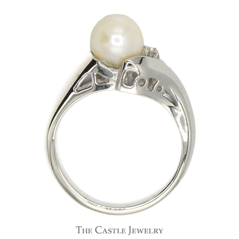 6.5mm Pearl Ring with Diamond Accent in 14k White Gold