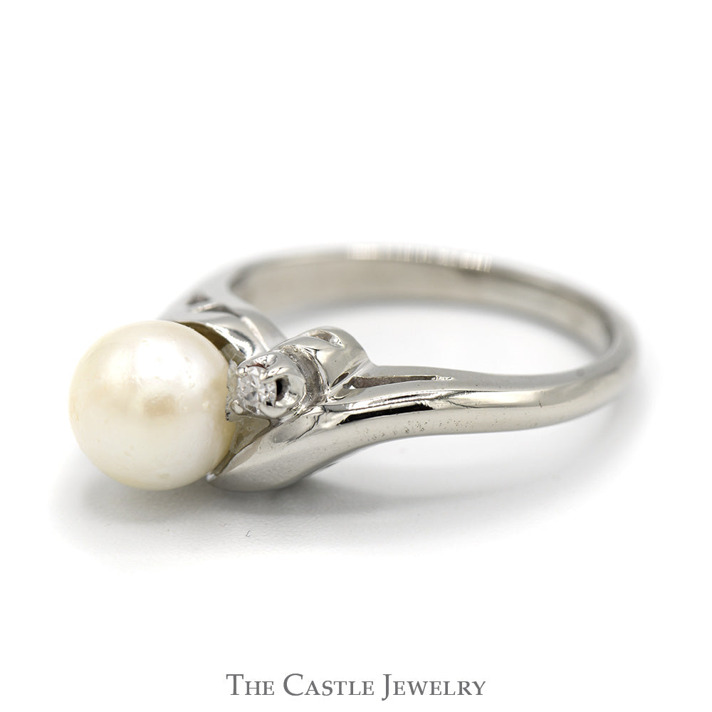6.5mm Pearl Ring with Diamond Accent in 14k White Gold