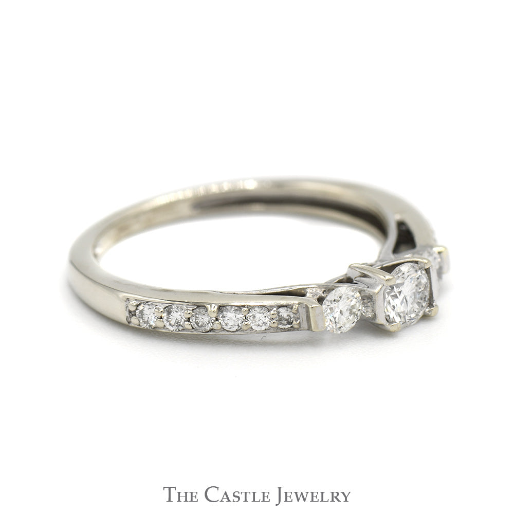 1/2cttw Three Stone Diamond Engagement Ring with Diamond Accents in 14k White Gold