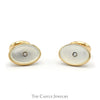 Oval Mother of Pearl Cufflinks with Bezel Set Diamond Accents in 14k Yellow Gold - Thumbnail 1