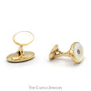 Oval Mother of Pearl Cufflinks with Bezel Set Diamond Accents in 14k Yellow Gold - Thumbnail 2