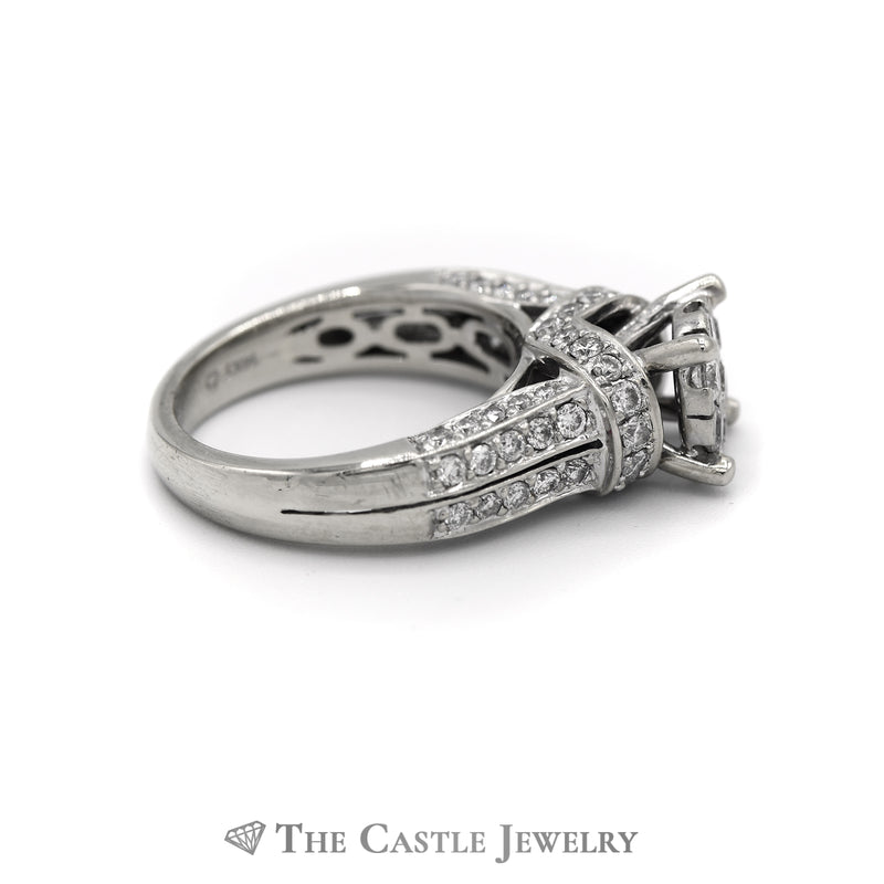 1.50CTTW Round Diamond Cluster Engagement Ring in 14KT White Gold
