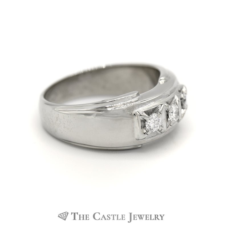 Men's 3 Diamond Ring in 14k White Gold