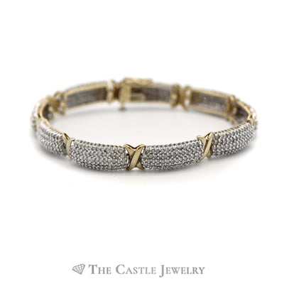 3cttw Round Diamond Cluster Bracelet with "X" Links in 10k Yellow Gold