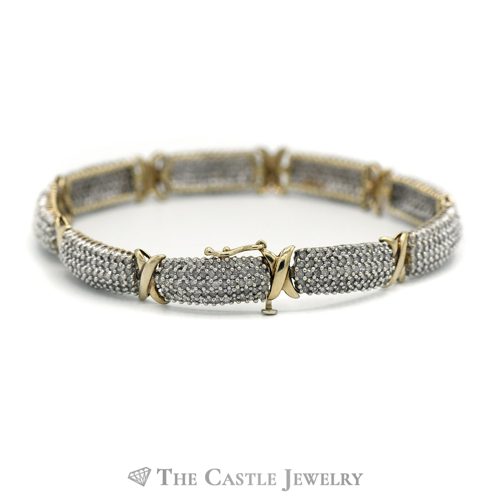 3cttw Round Diamond Cluster Bracelet with "X" Links in 10k Yellow Gold