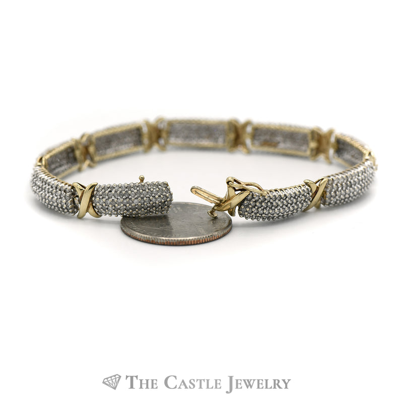 3cttw Round Diamond Cluster Bracelet with "X" Links in 10k Yellow Gold