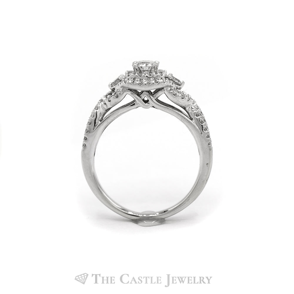 1cttw Diamond Engagement Ring with Double Halo & Accents in 14k White Gold