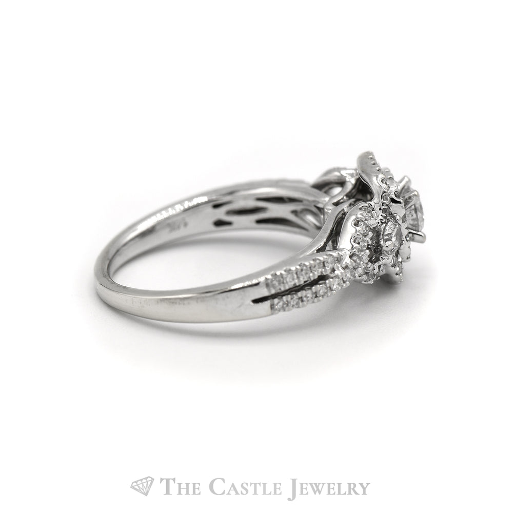 1cttw Diamond Engagement Ring with Double Halo & Accents in 14k White Gold