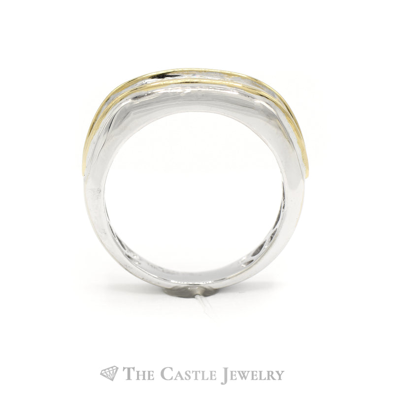 1cttw 7 Round Diamond Men's Band in Two Tone 14k White & Yellow Gold