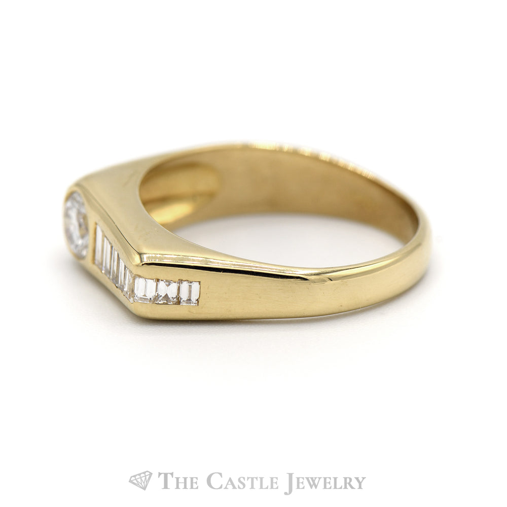 1cttw Men's Round and Tapered Baguette Diamond Ring in 18k Yellow Gold