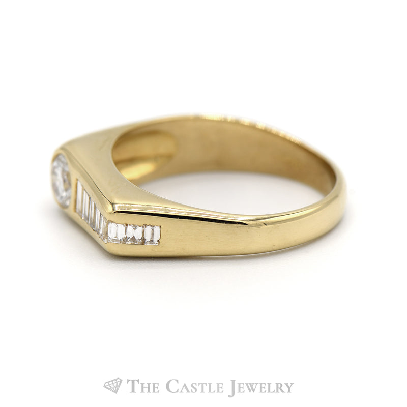 1cttw Men's Round and Tapered Baguette Diamond Ring in 18k Yellow Gold