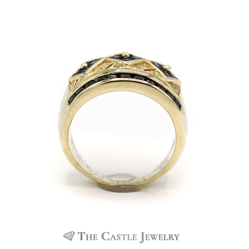 Sapphire & Diamond Cluster Band in 14k Yellow Gold