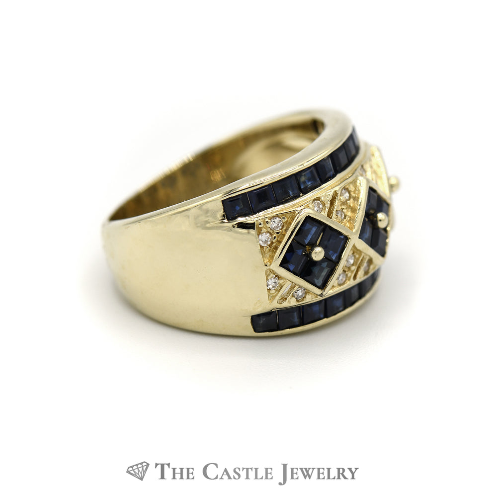 Sapphire & Diamond Cluster Band in 14k Yellow Gold