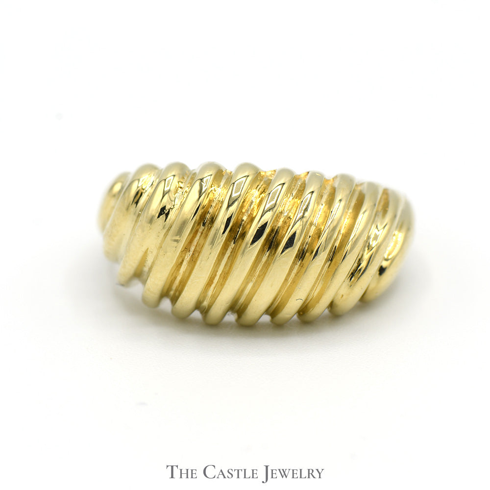 14k Yellow Gold Dome Ring with Ridged Design - Size 8