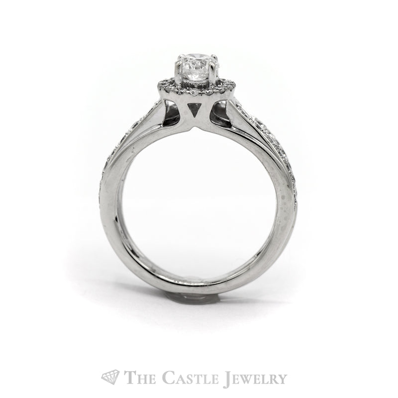 Round Diamond Bridal Set with Diamond Halo & Accents in 14k White Gold