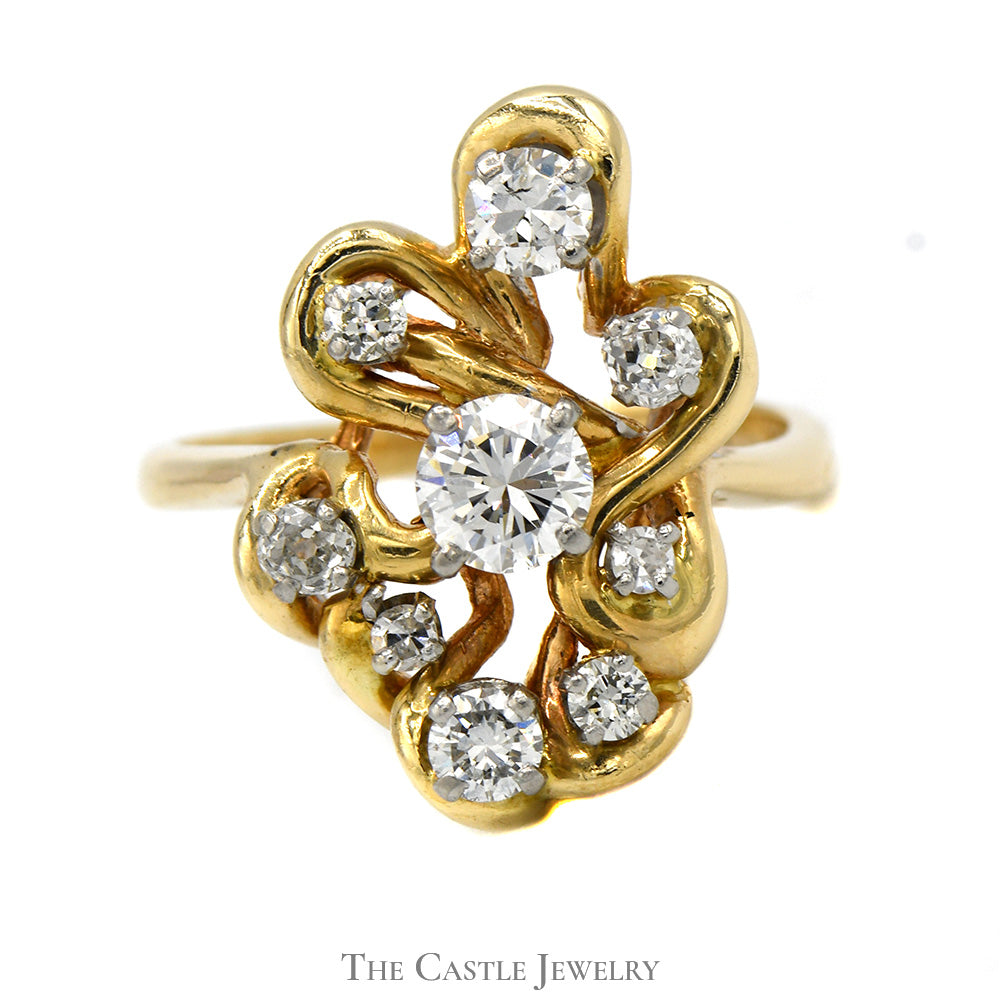 1cttw Freeform Diamond Cluster Ring in 14k Yellow Gold