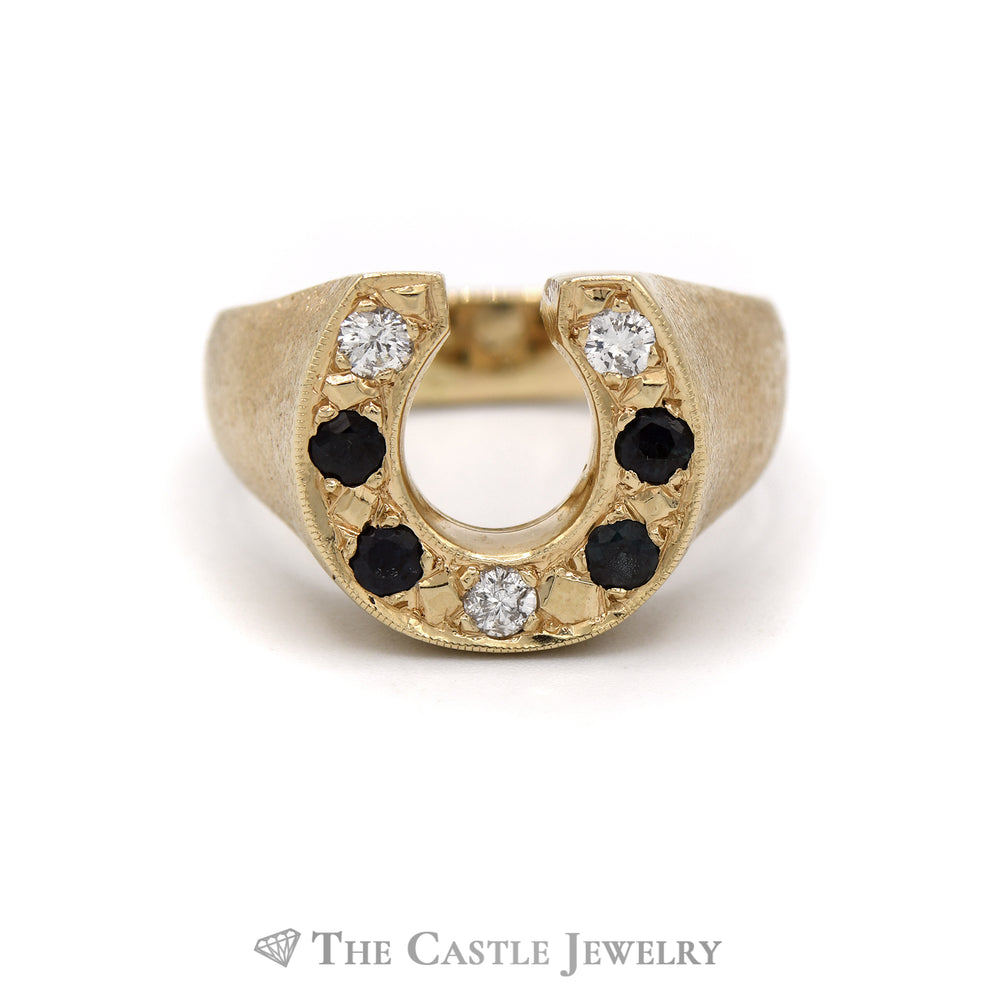 Gent's Sapphire and Diamond Horseshoe Ring in 10KT Yellow Gold