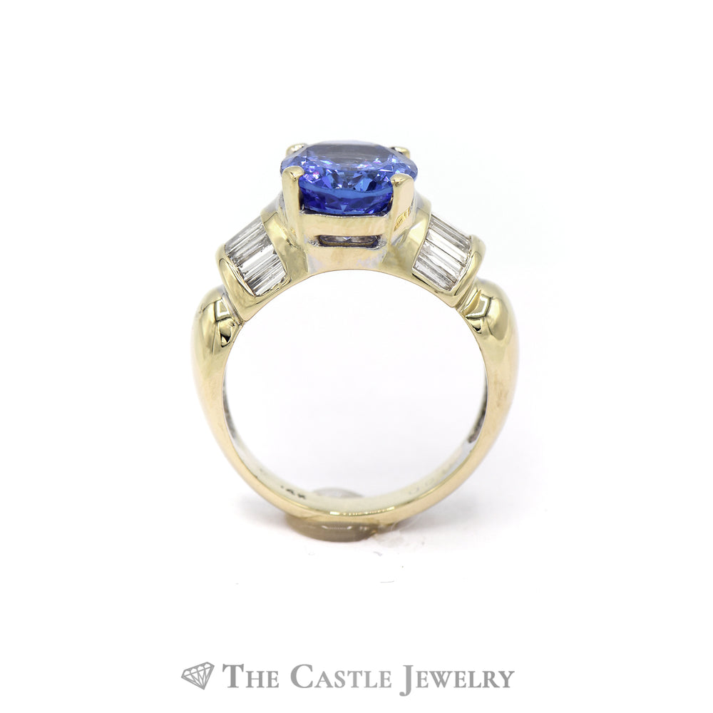 Oval Tanzanite Ring with Baguette Diamond Accents in 14k Yellow Gold