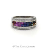 Multi-Colored Gemstone Cluster Band with Diamond Accents in 14k White Gold - Thumbnail 1