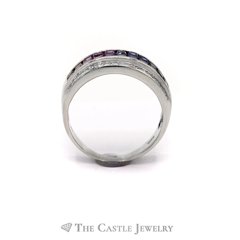 Multi-Colored Gemstone Cluster Band with Diamond Accents in 14k White Gold