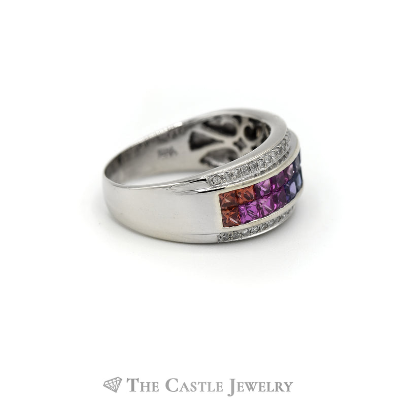 Multi-Colored Gemstone Cluster Band with Diamond Accents in 14k White Gold