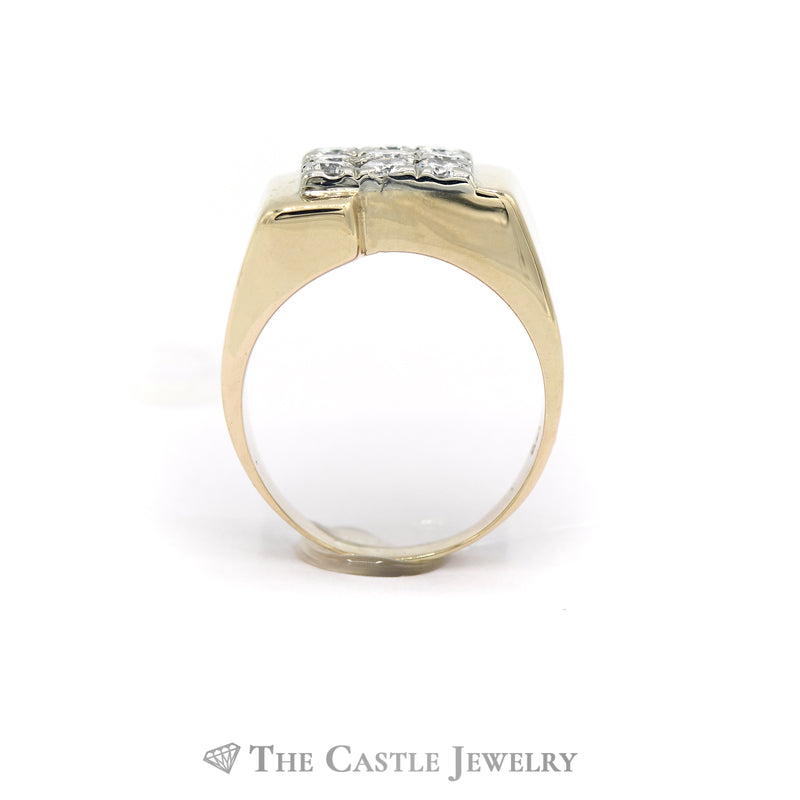 1CTTW Square Diamond Cluster Gent's Ring in 14KT Yellow Gold
