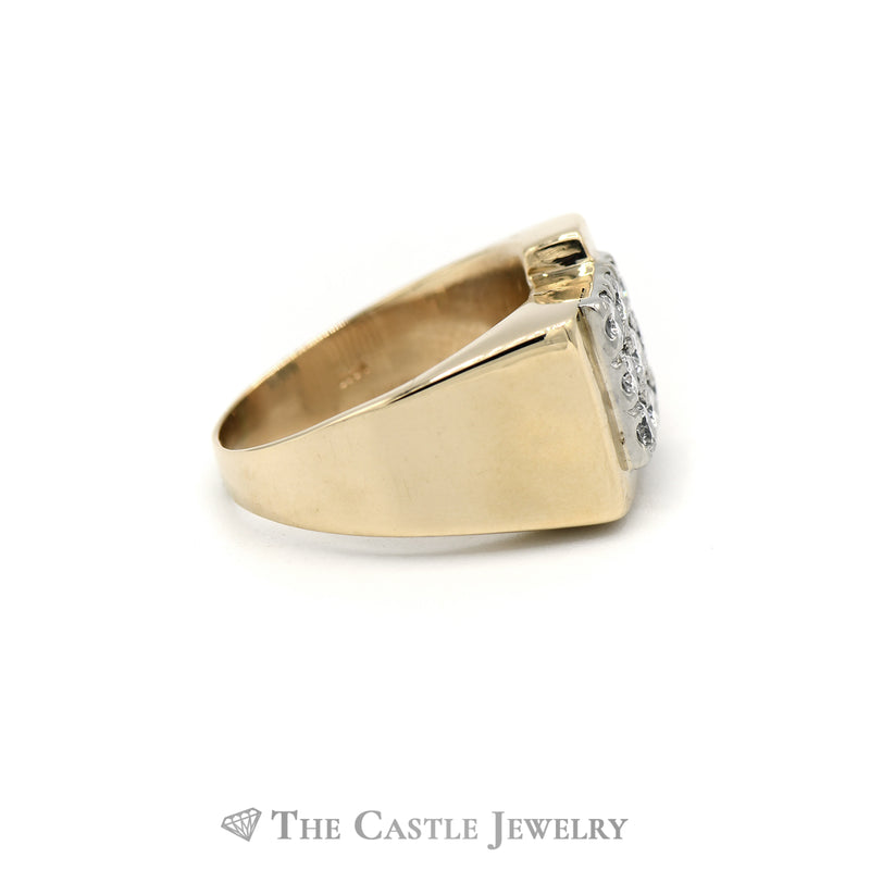 1CTTW Square Diamond Cluster Gent's Ring in 14KT Yellow Gold
