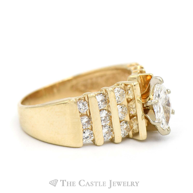 1.5cttw Marquise Diamond Engagement Ring with Round Diamond Columns in 14k Yellow Gold