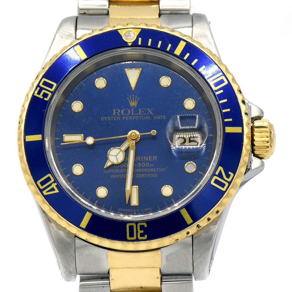 Quickset Rolex Submariner 16613 with Blue Dial and Two Tone 18k and Stainless Steel Oyster Band
