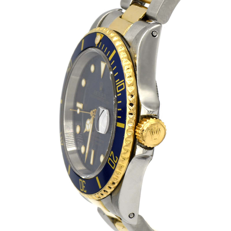 Quickset Rolex Submariner 16613 with Blue Dial and Two Tone 18k and Stainless Steel Oyster Band