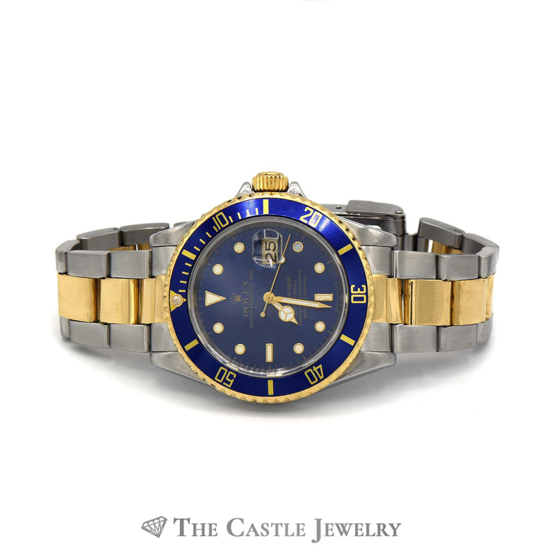 Quickset Rolex Submariner 16613 with Blue Dial and Two Tone 18k and Stainless Steel Oyster Band