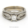 1cttw Princess Cut Diamond Solitaire Bridal Set with Accents and Matching Band in 14k White Gold - Thumbnail 1