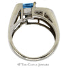 Emerald Cut Blue Topaz and Diamond Cluster Ring in 14k White Gold - Thumbnail 2
