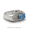 Emerald Cut Blue Topaz and Diamond Cluster Ring in 14k White Gold - Thumbnail 3