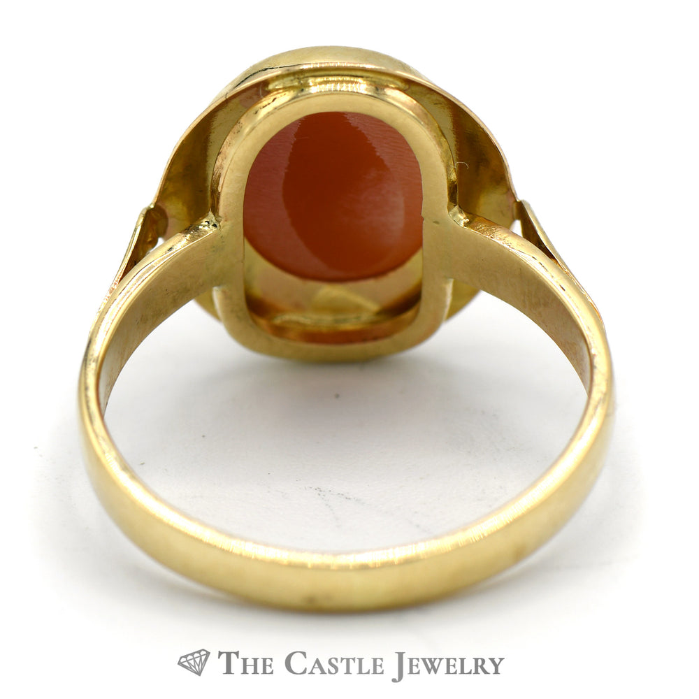 Oval Shaped Cameo Ring with Polished Bezel in 14k Yellow Gold