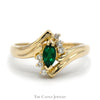 Marquise Cut Emerald Ring with Diamond Accents in 14k Yellow Gold - Thumbnail 1