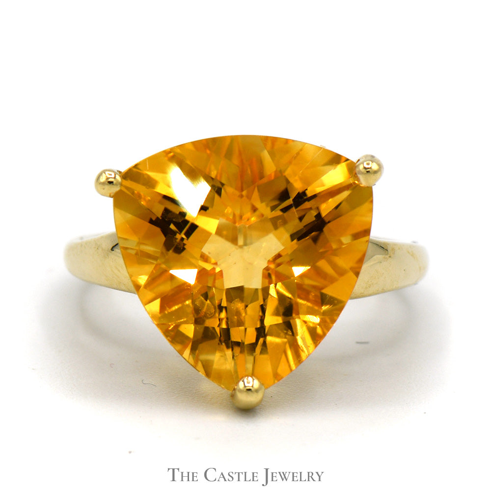 Trillion Cut Citrine Solitaire Ring in 10k Yellow Gold