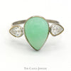Bezel Set Pear Cut Jade Ring with Moissanite Accents in 14k White Gold - Thumbnail 1