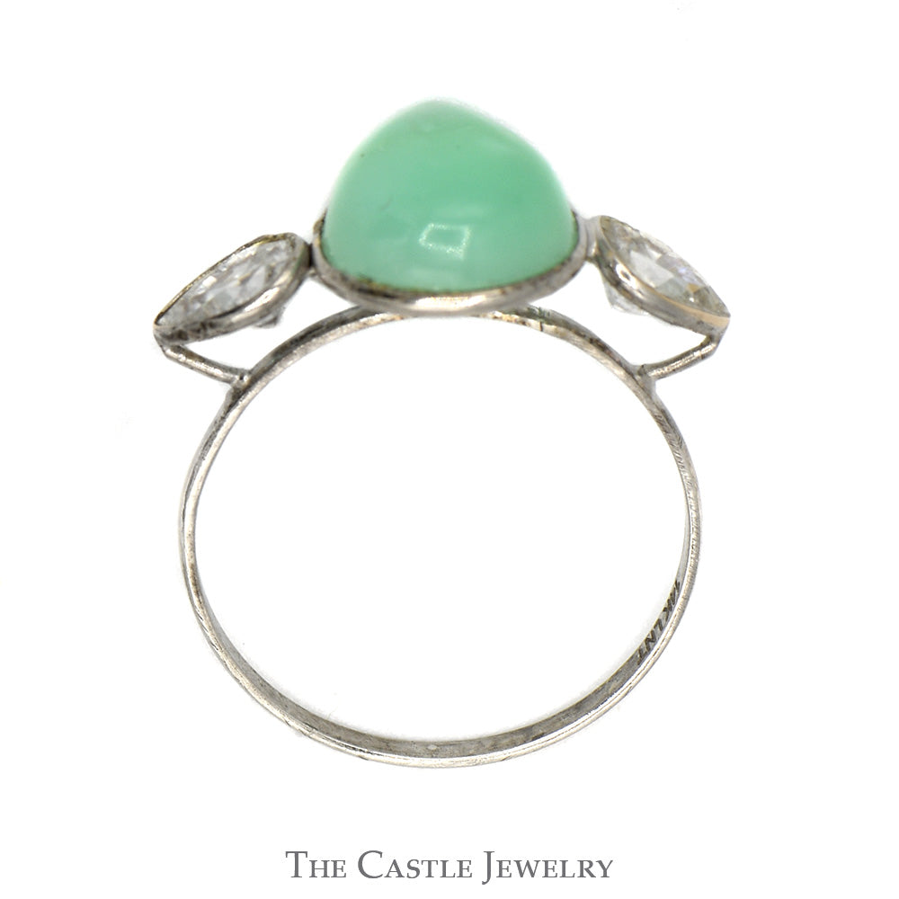 Bezel Set Pear Cut Jade Ring with Moissanite Accents in 14k White Gold