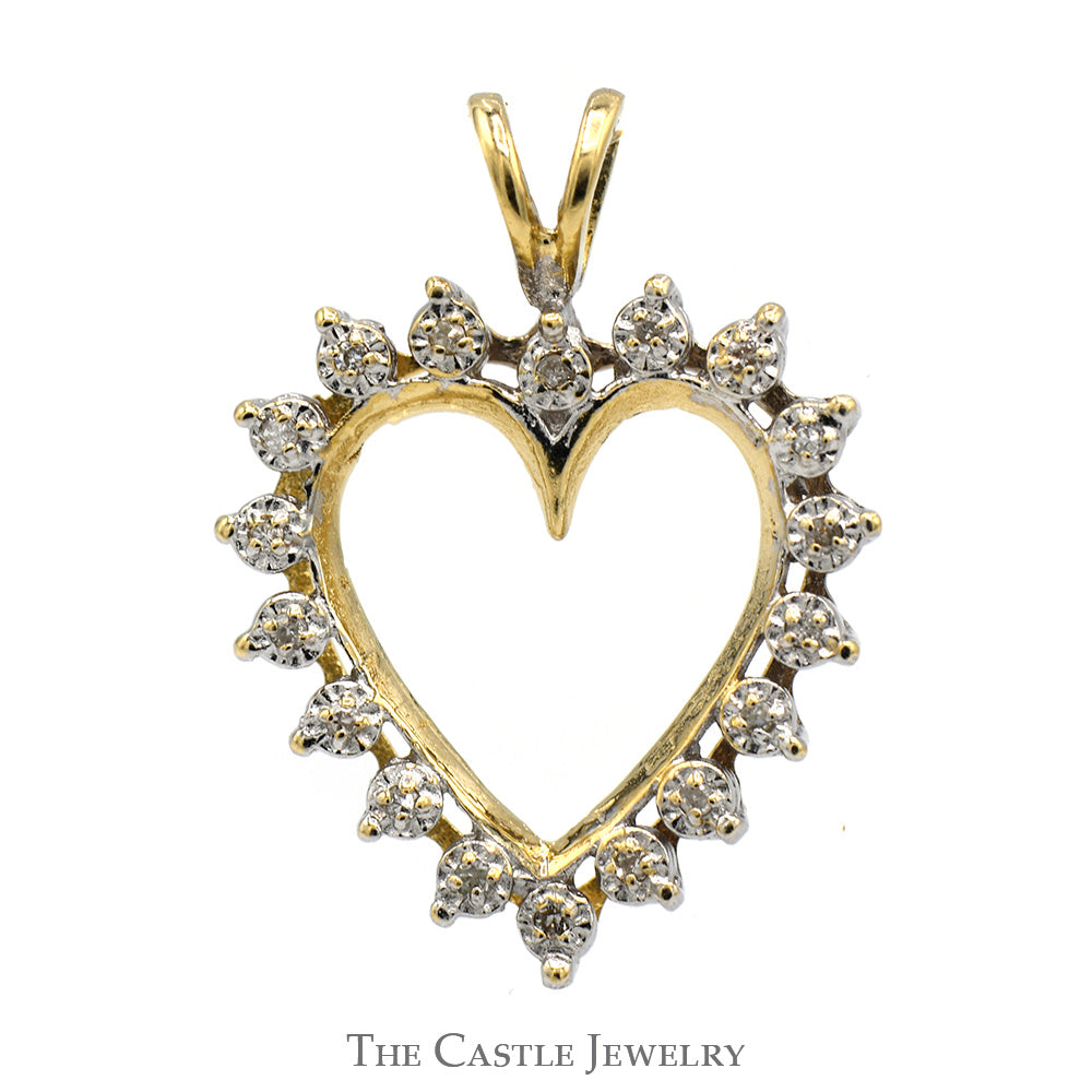 Heart Shaped Illusion Set Diamond Pendant in 14k Yellow Gold