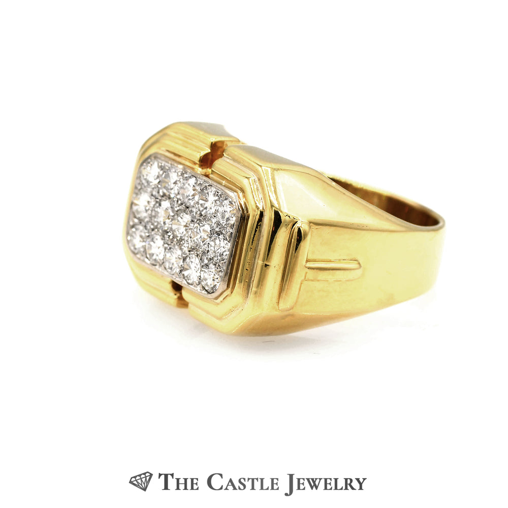 Men's Rectangle Shaped 1.13cttw Diamond Cluster Ring in 18k Yellow Gold