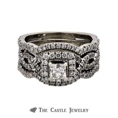 Designer Neil Lane Princess Cut Bridal Set with Diamond Encrusted Twisted Sides