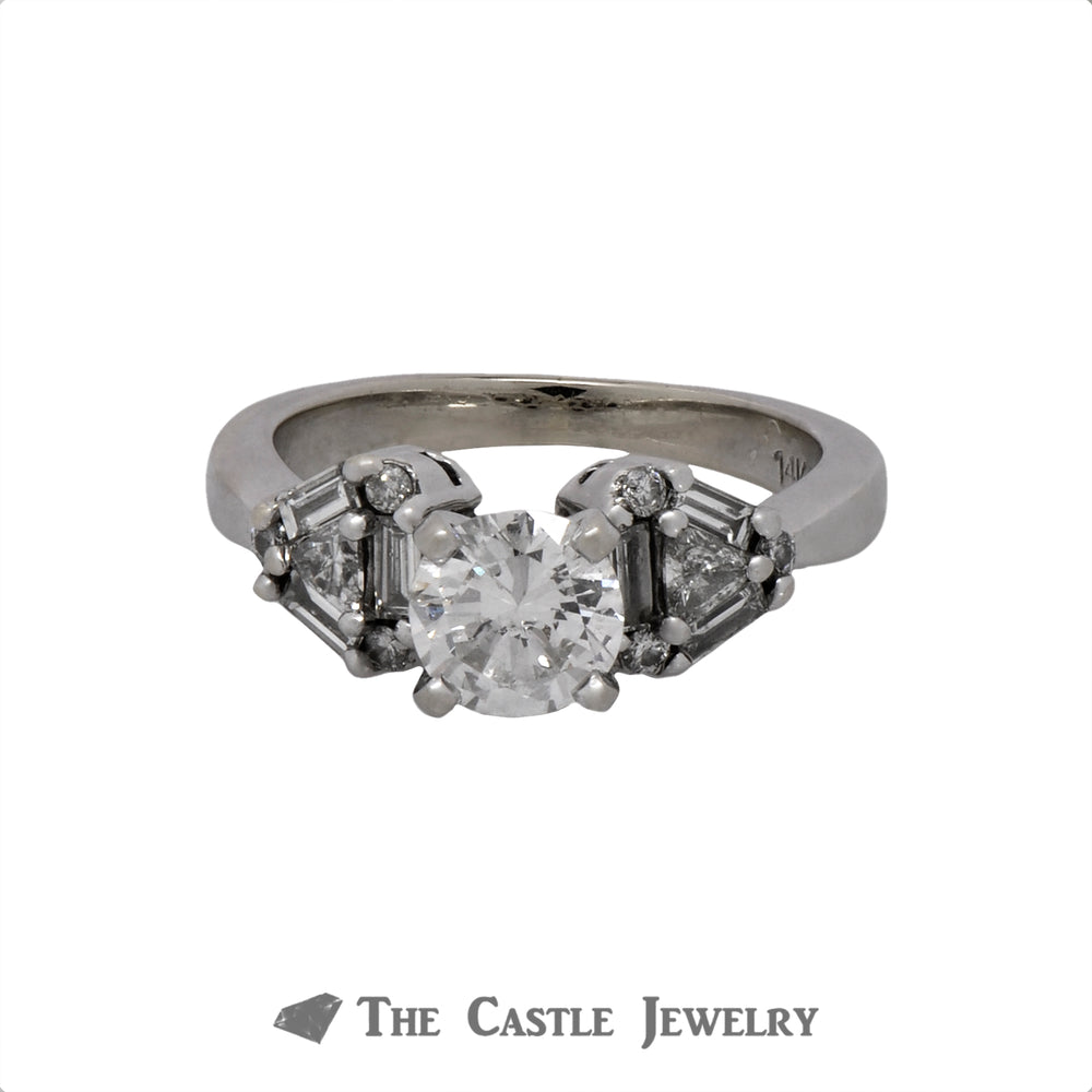 1.25cttw Diamond Engagement Ring with Baguette, Trillion and Round Cut Accents in 14k White Gold